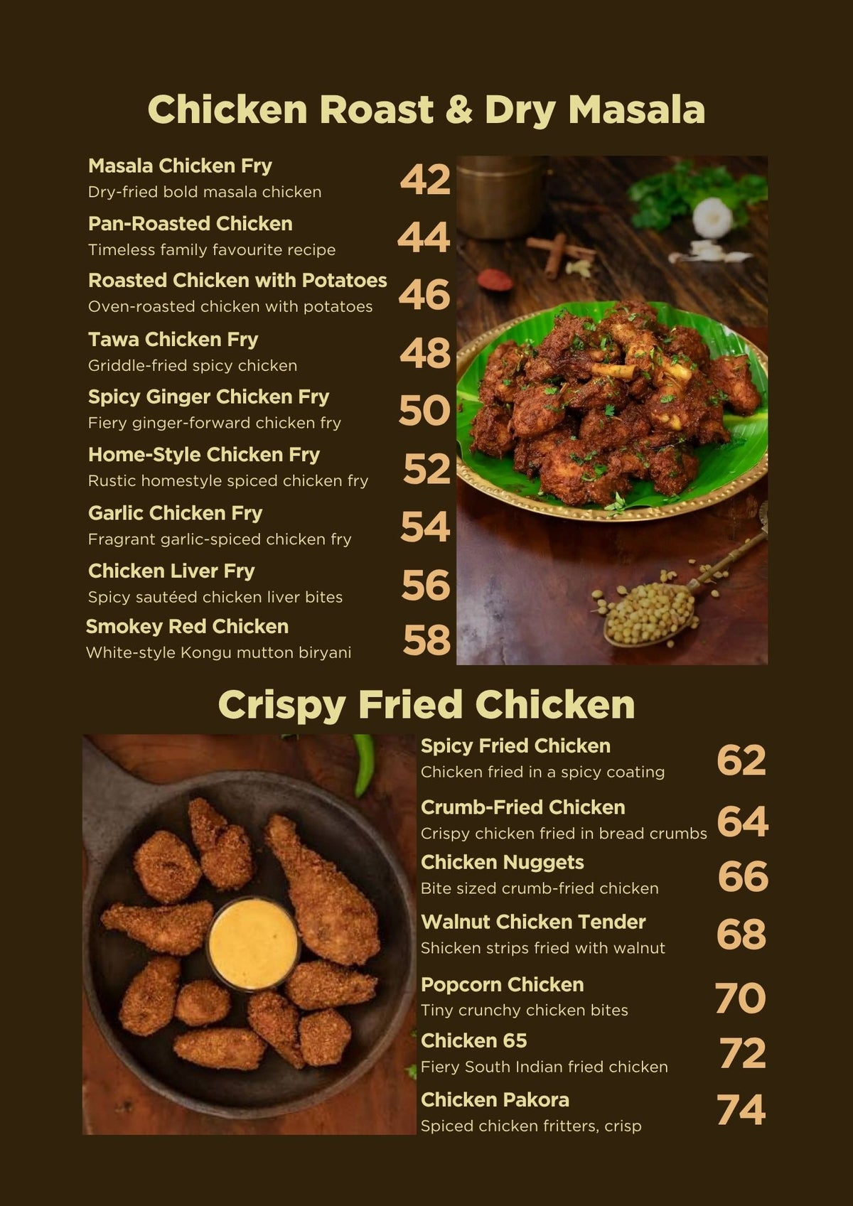 Chicken roast and fry recipe book index